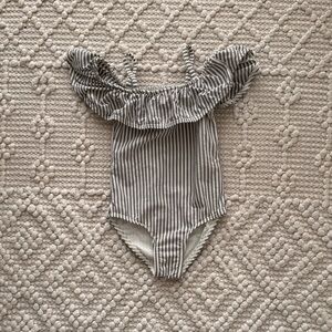 Rylee + Cru Gray/Blue Striped Ruffle Swimsuit Size 2/3